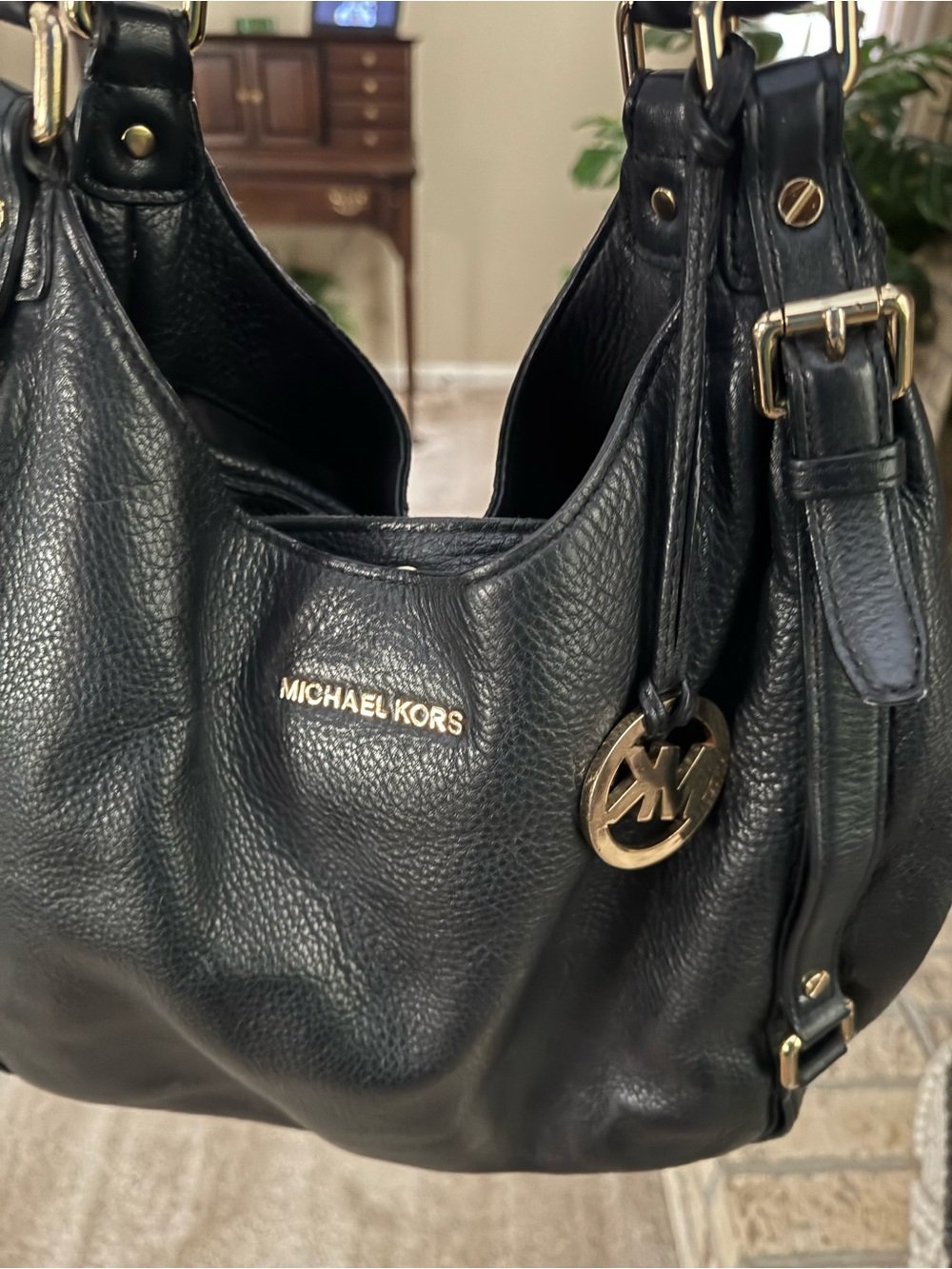 Michael Kors Black Pebbled Leather Hobo with Gold Hardware - Picture 3 of 6